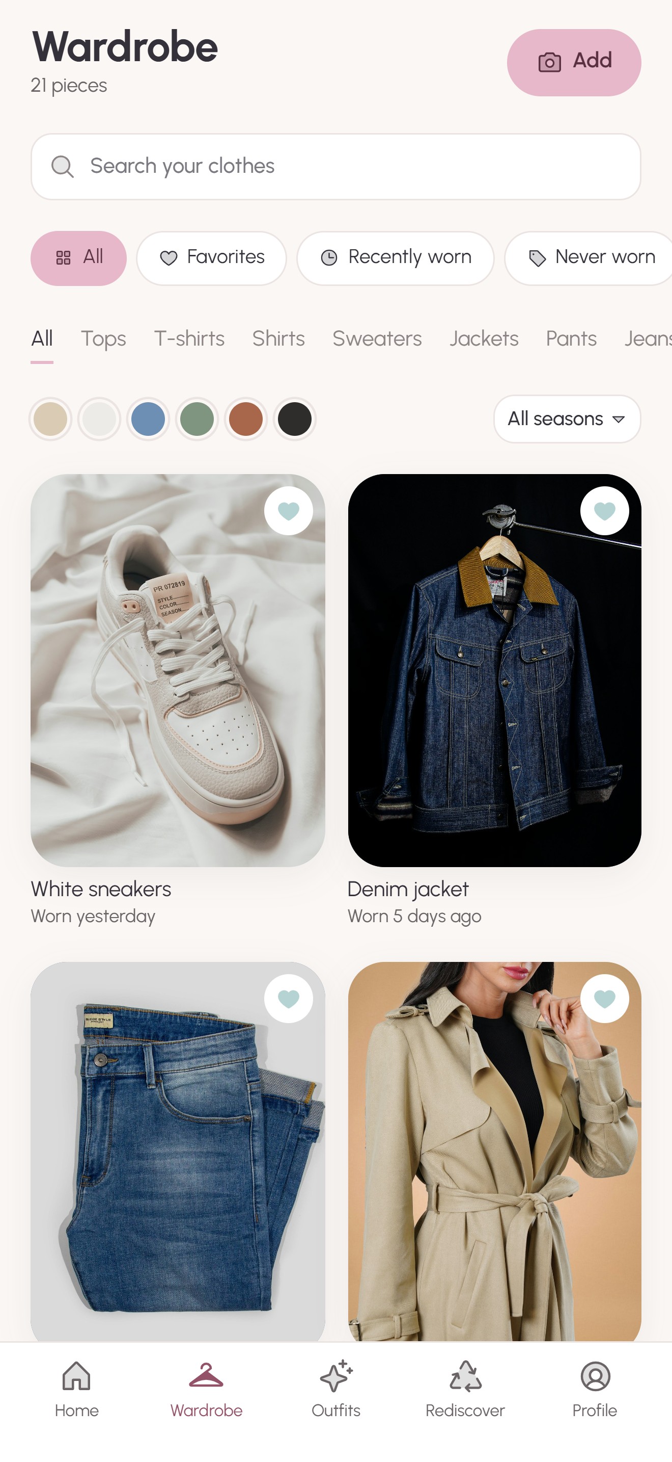 Wardrobe grid of pieces sorted by category